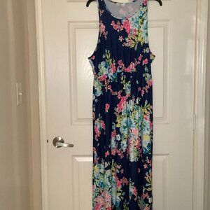 Lilly Posh Boutique Floral Maxi Dress W/Side Pockets Pink Blue 3XL